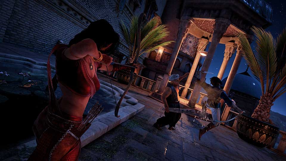 Farah aiming her bow in Prince of Persia: The Sands of Time Remake
