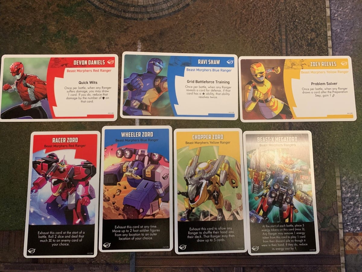 The character and zord cards for the Beast Morphers team from Power Rangers Rangers United