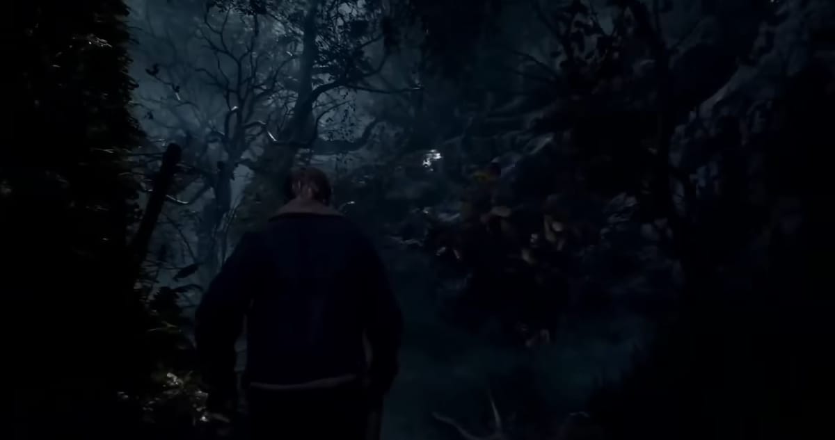 Leon walking at night in Resident Evil 4 remake trailer