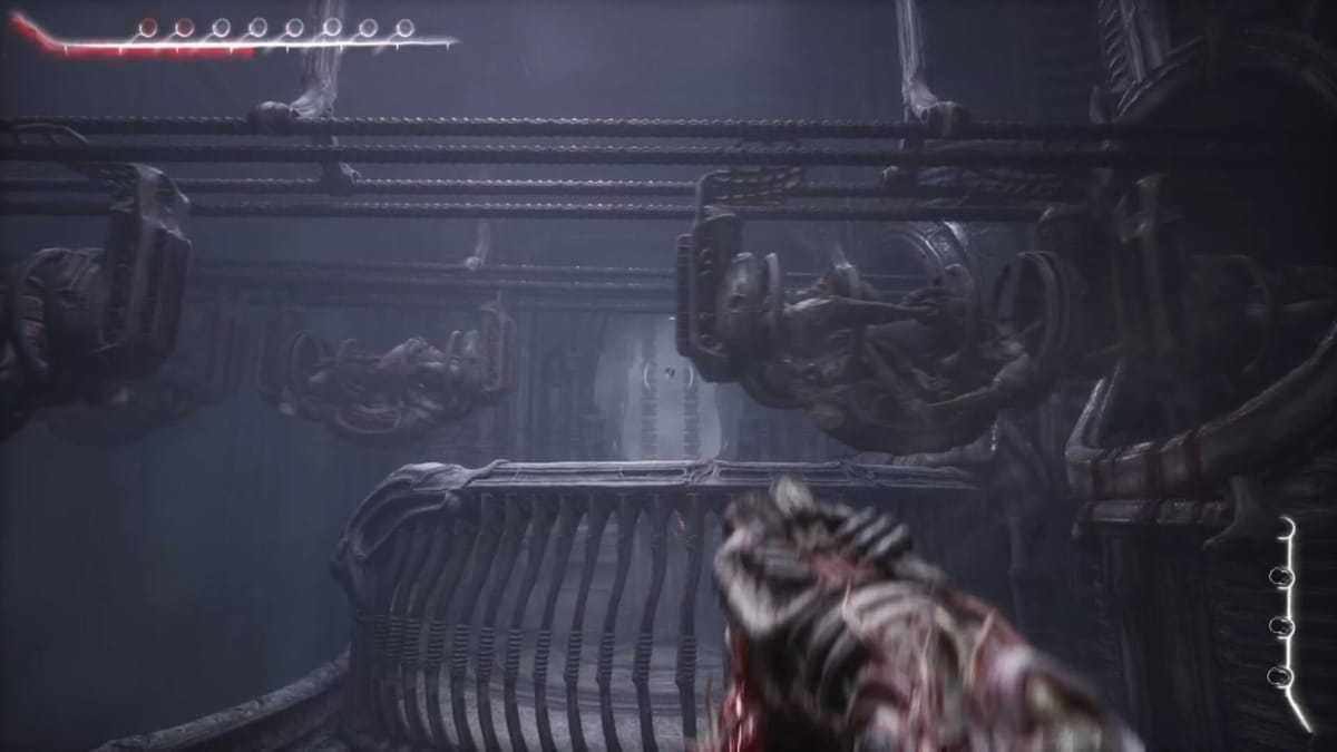An image of the grenade launcher being used to solve a puzzle in Scorn