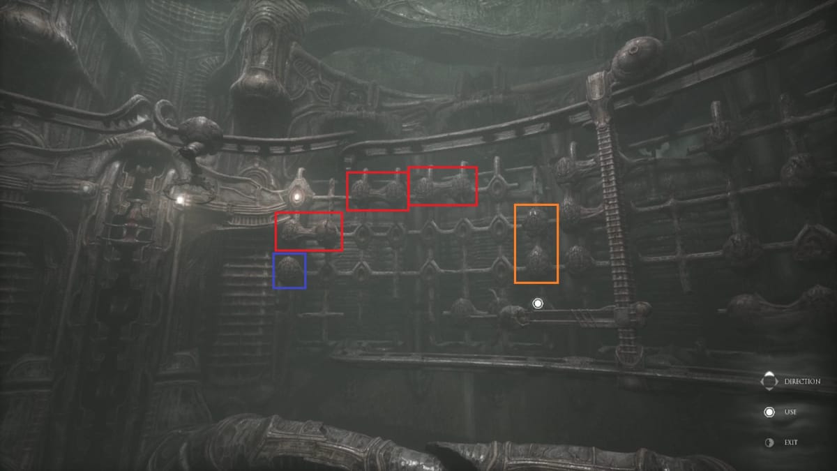 The position of the sliding Pods at step one of the scorn sliding pod puzzle guide.