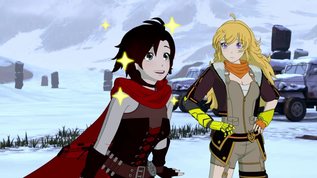 Screenshot of the two playable in game characters standing in the snow in the upcoming title RWBY: Arrowfell,  RWBY: Arrowfell release date