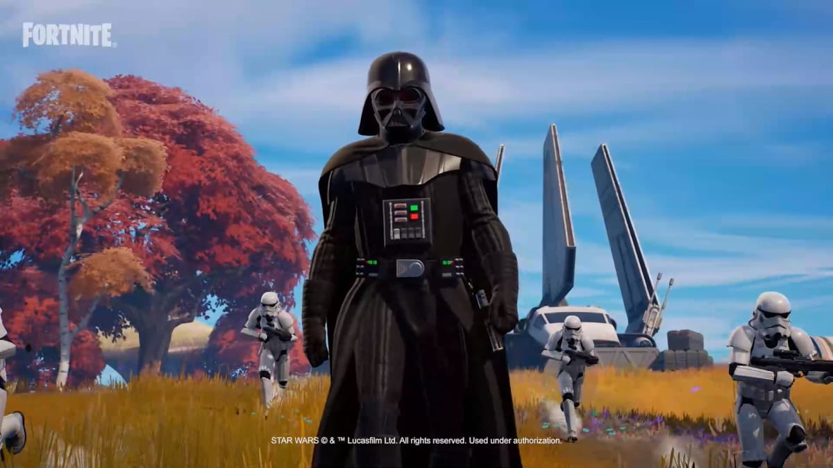 Darth Vader during Fortnite Skywalker Week walking toward the camera menacingly 