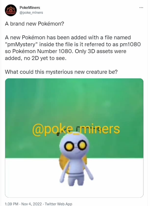 Screenshot of the Twitter Post from pokeminers showing the new coin pokemon 