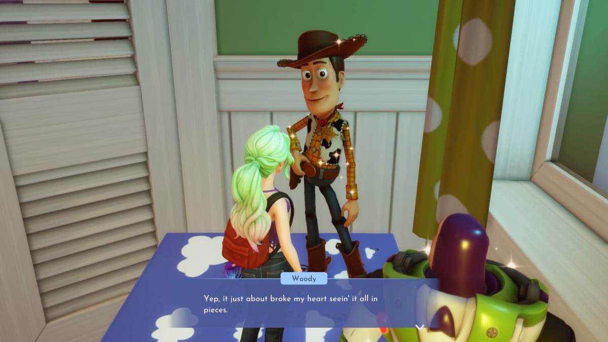 Screenshot of woody standing on the nightstand, Disney Dreamlight Valley Woody Guide