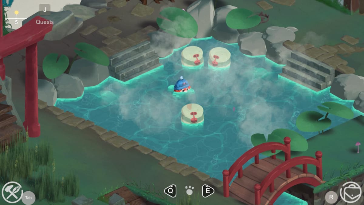 Screenshot of Aka in the steamy pools with the monkeys in Aka, Aka Review 
