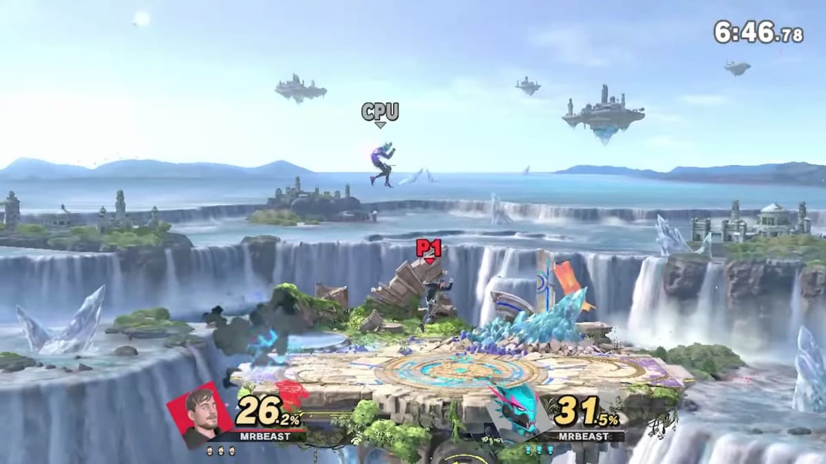 Screenshot of MrBeast fighting MrBeast in Super Smash Bros Ultimate Mod