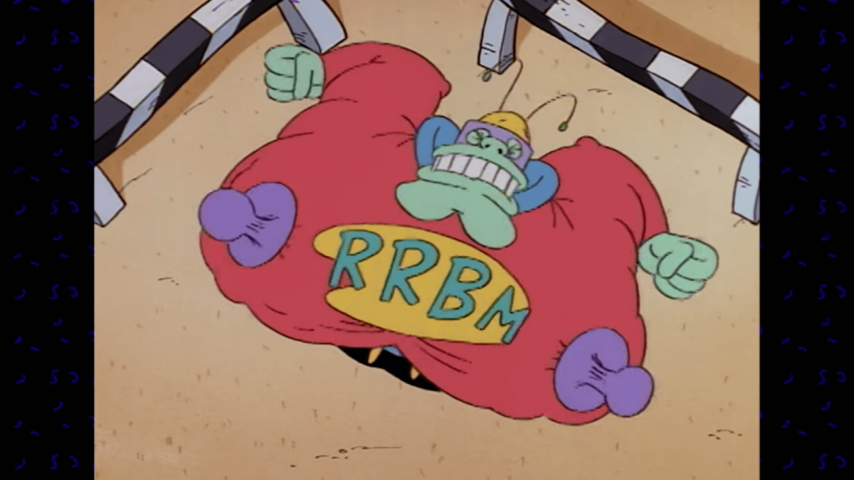Really Really Big Man from Rocko's Modern Life laying on the floor in a red superheroes outfit, nickelodeon all-star brawl characters