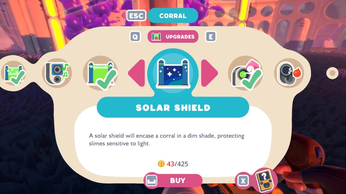 Screenshot in Slime Rancher 2 of the upgrades menu on the farm plots 