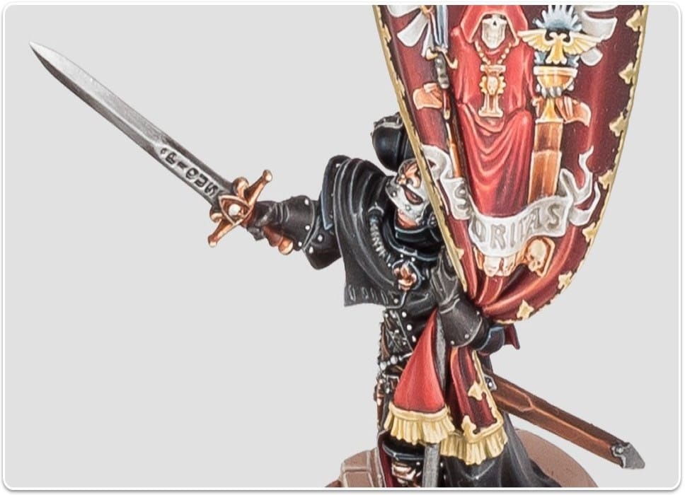A close up look at a new miniature figure for the Sisters of Battle