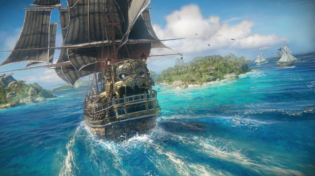 A pirate ship sailing in Skull & Bones
