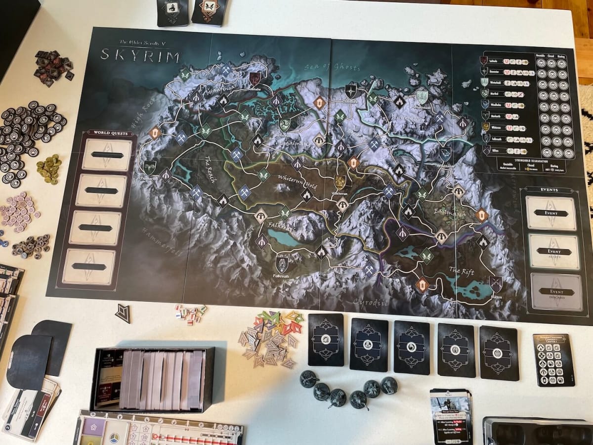A photo of the full board for Skyrim The Adventure Game