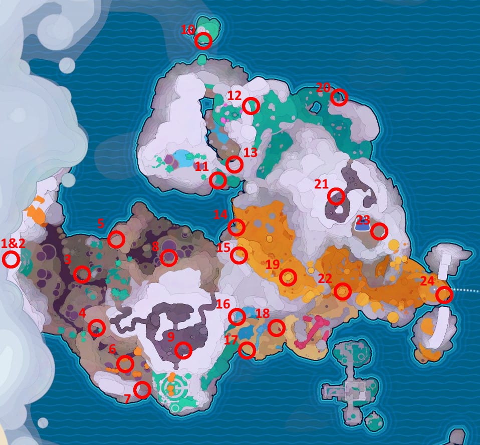 Map showing Slime Rancher 2 Treasure Pods in Ember Valley.