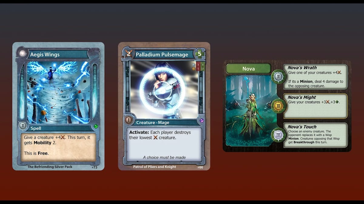 An example of a few cards and Forgeborn in SolForge Fusion