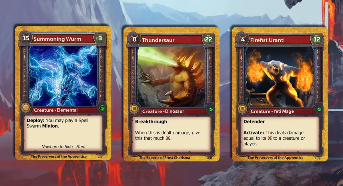 An example of three cards from the Red faction in SolForge Fusion