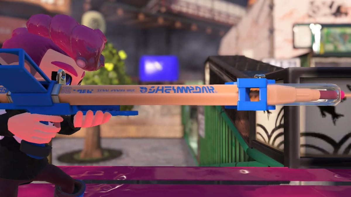 An Inkling holding a rifle that incorporates a pencil in the new Splatoon 3 season