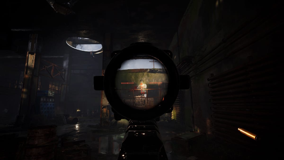 The player aiming down the sights in Stalker 2
