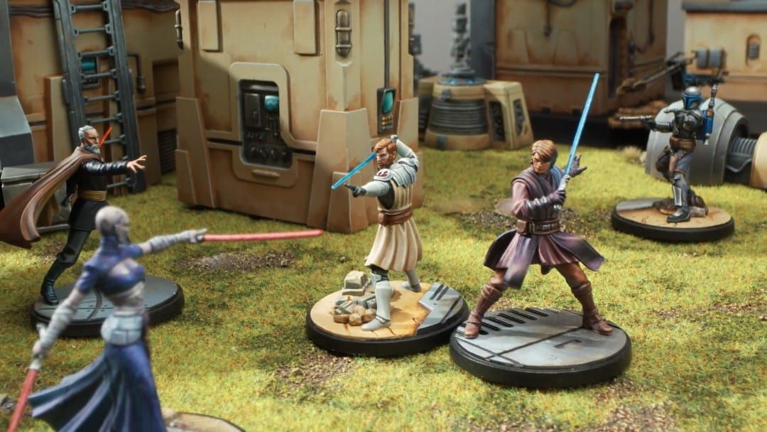 Promotional image of Obi Wan and Anakin miniatures from Star Wars: Shatterpoint