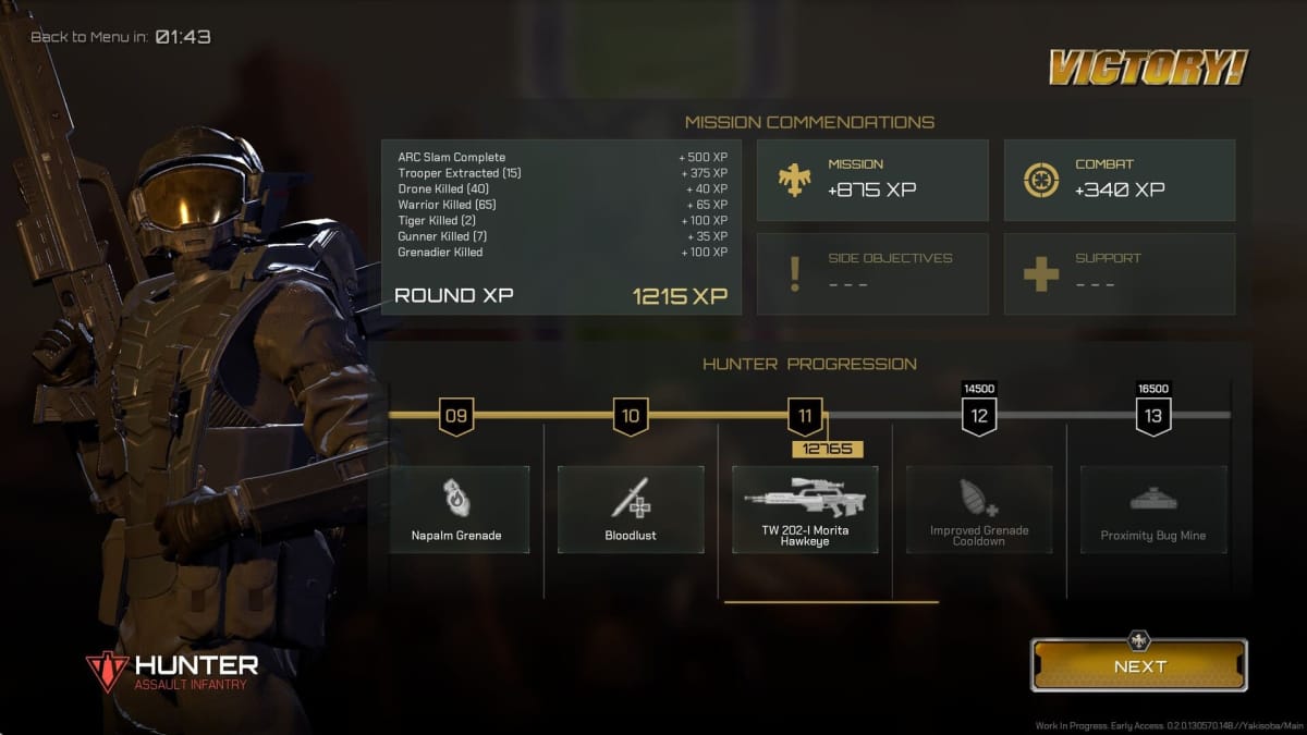 Image of the Victory Level Up Screen in Starship Troopers Extinction