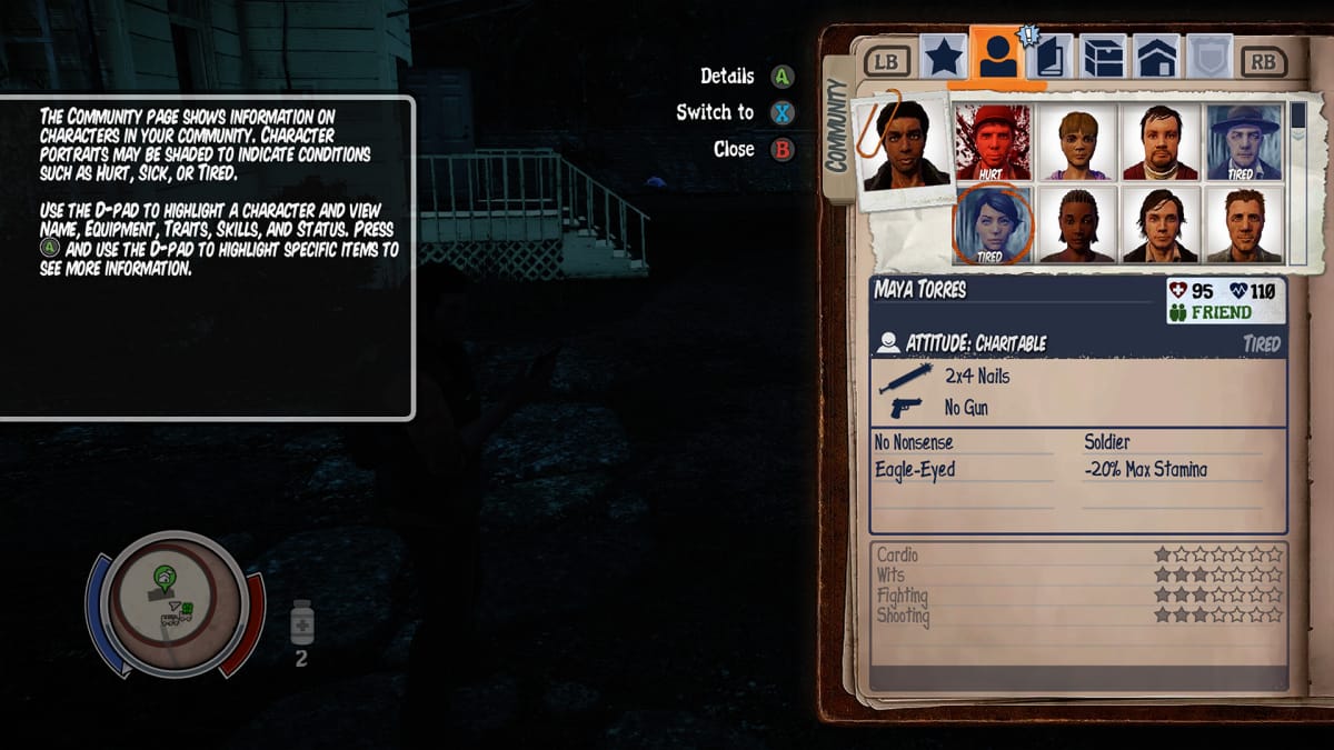 State of Decay Review - Character Menu Screenshot
