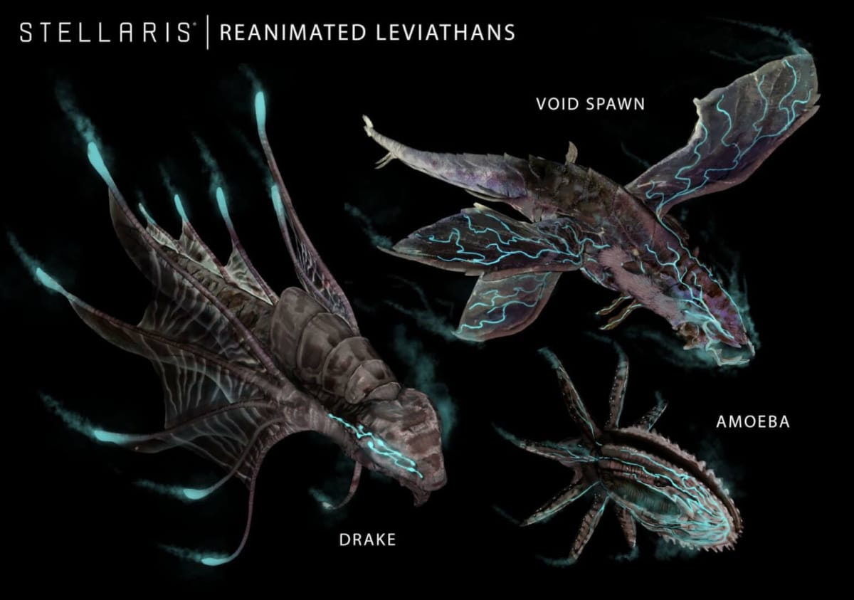 Three retextured and reshaded Leviathans, a change made as part of the Stellaris 3.6 patch notes