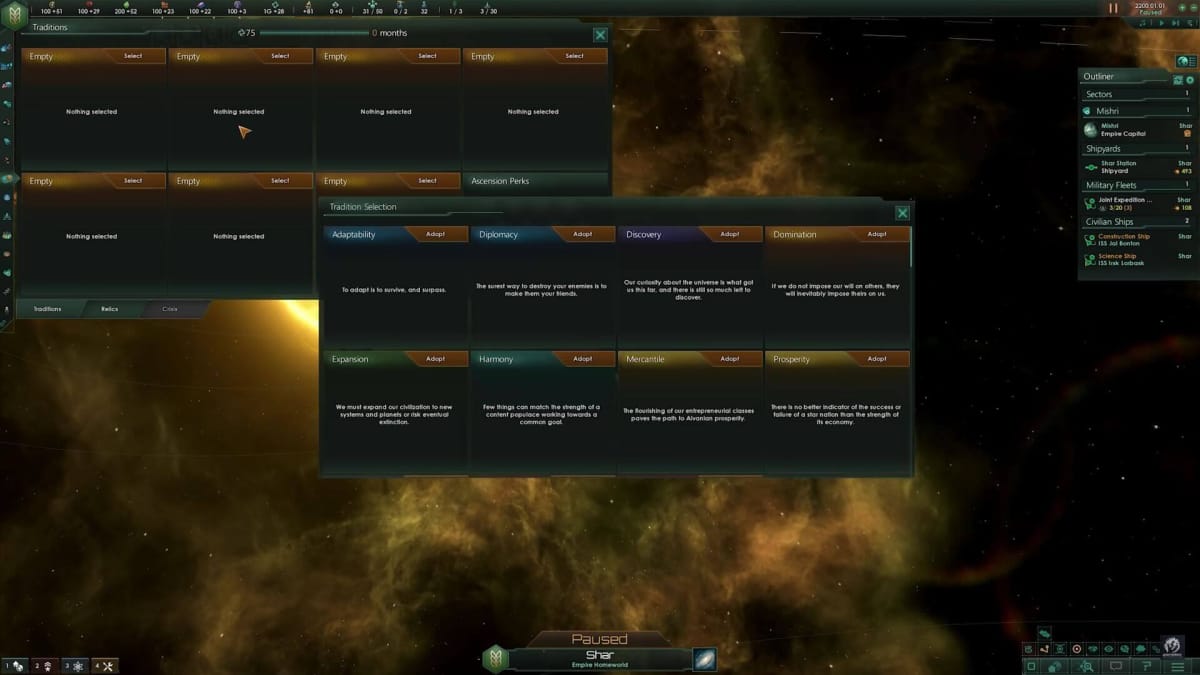 The new Tradition Tree system in the next Stellaris update