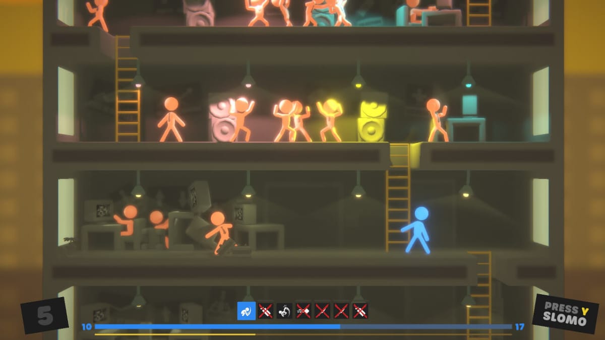 A stickman hero fighting his way through an office party in Stick It To The Stickman