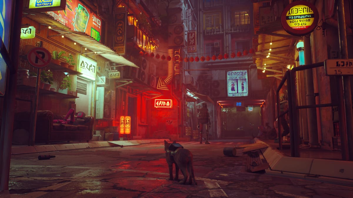 The adorable nameless cat exploring a huge cyberpunk city in Stray