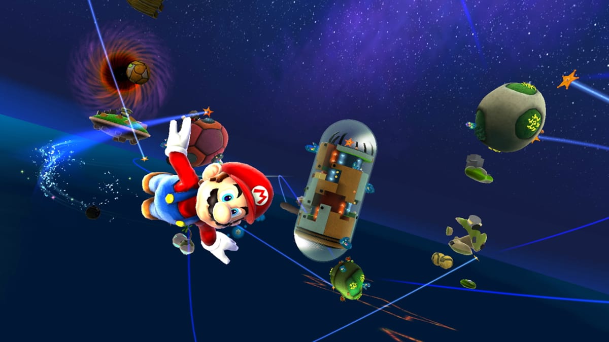 Mario flying through space 