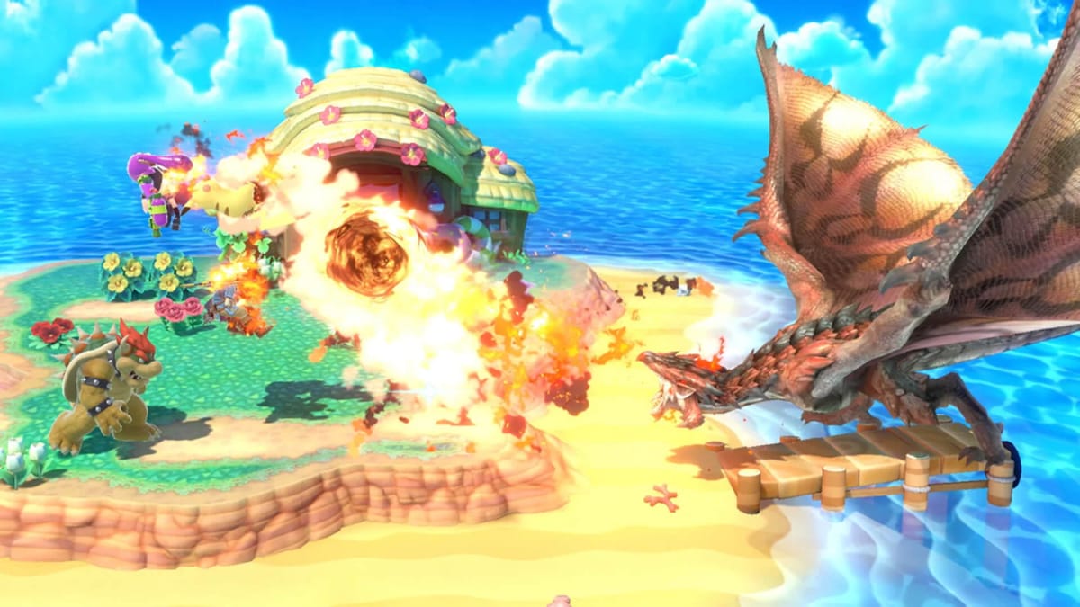 A chaotic fight scene in Super Smash Bros Ultimate