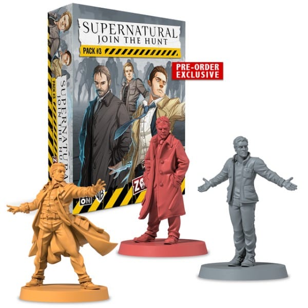 Supernatural Zombicide Pack promo art featuring Castiel, Crowley, and Michael