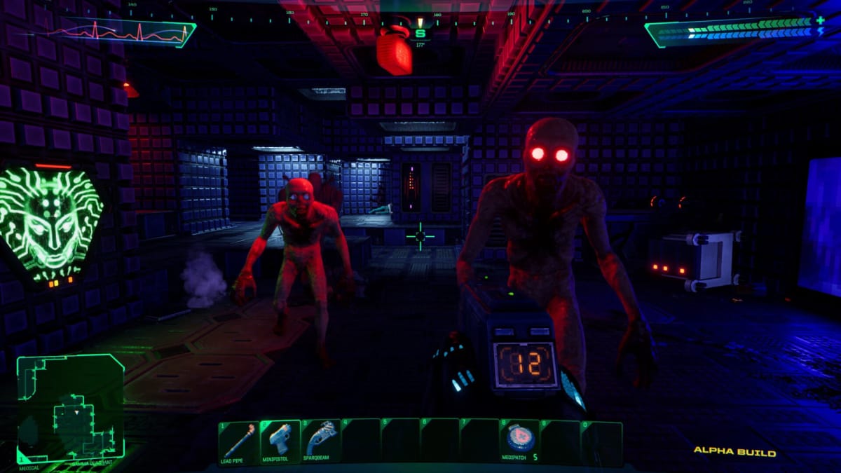 Two zombie-like enemies approaching the player in the System Shock remake