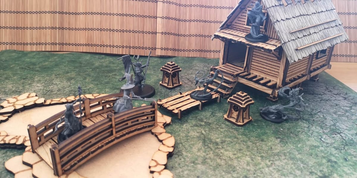 Tabletop ScenicsToshi Ochaya Gardens set during a Malifaux game.