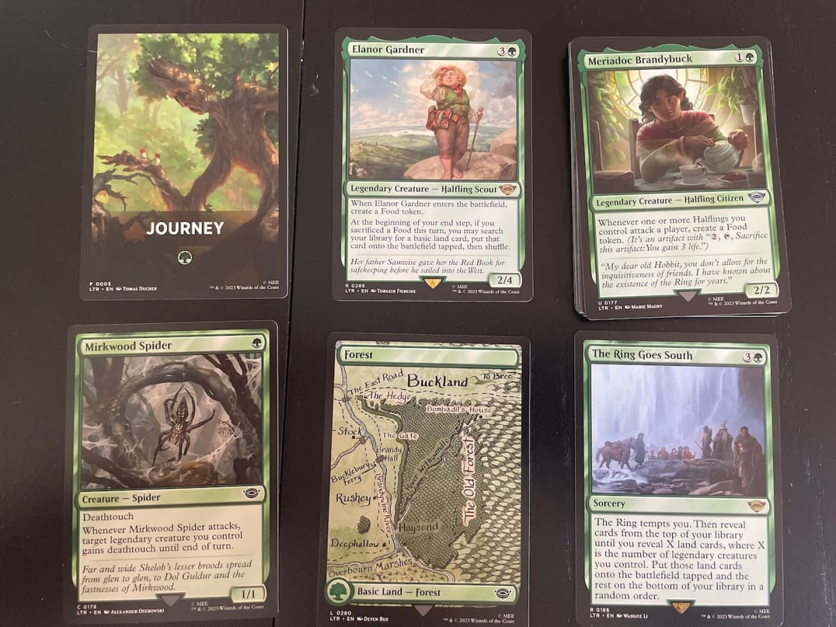 Some sample cards from an MTG Tales of Middle-earth jumpstart pack