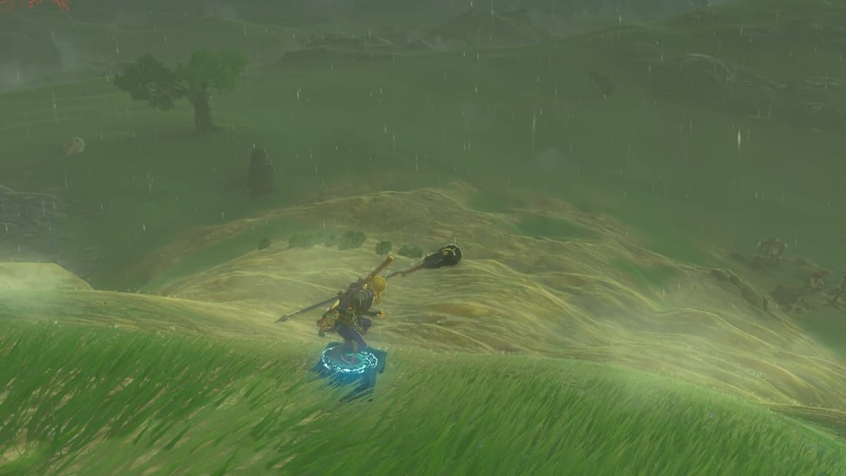 Link shield surfing on a shield with a cart attached to it