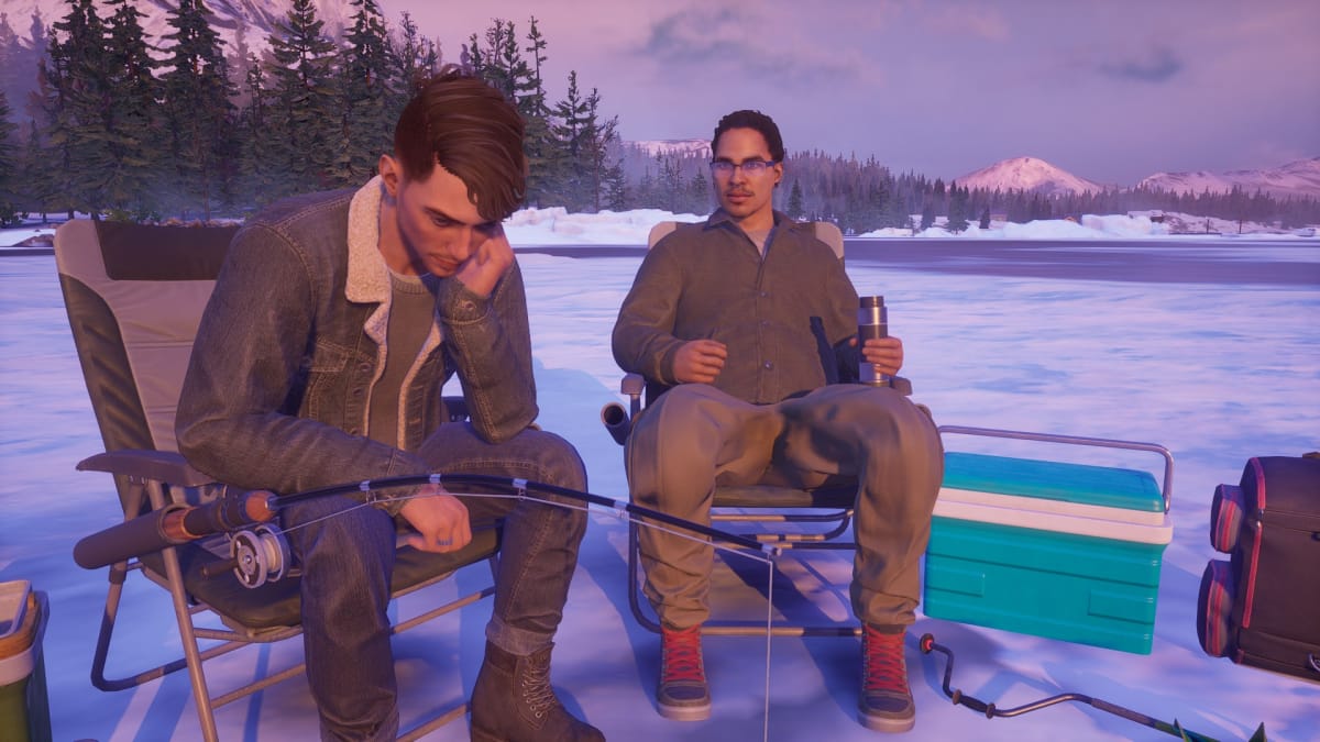 Tyler and Michael quietly icefishing