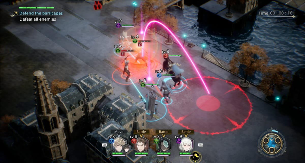 A combat scene with allies attacking enemies in The DioField Chronicle