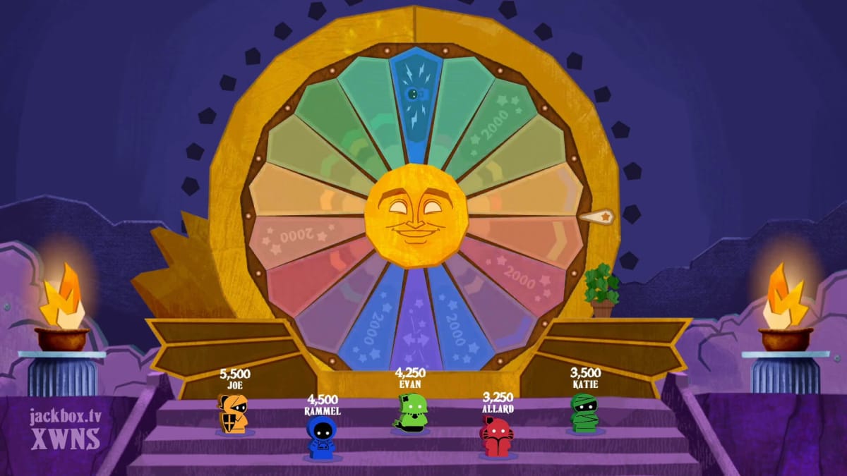 A Wheel of Fortune-style game being played in The Jackbox Party Pack 8