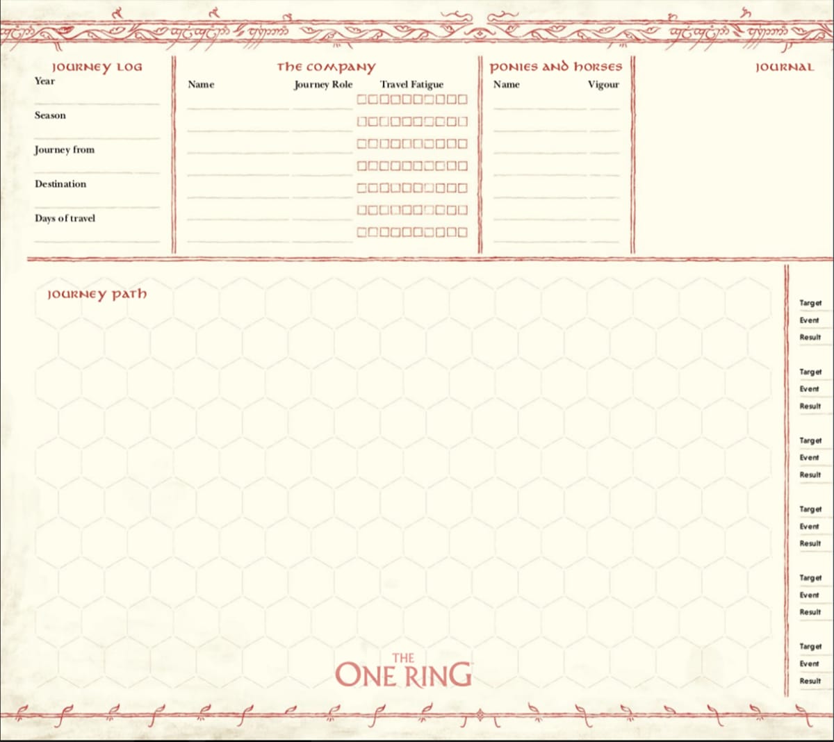 The One Ring Second Edition - Journey Character Sheet
