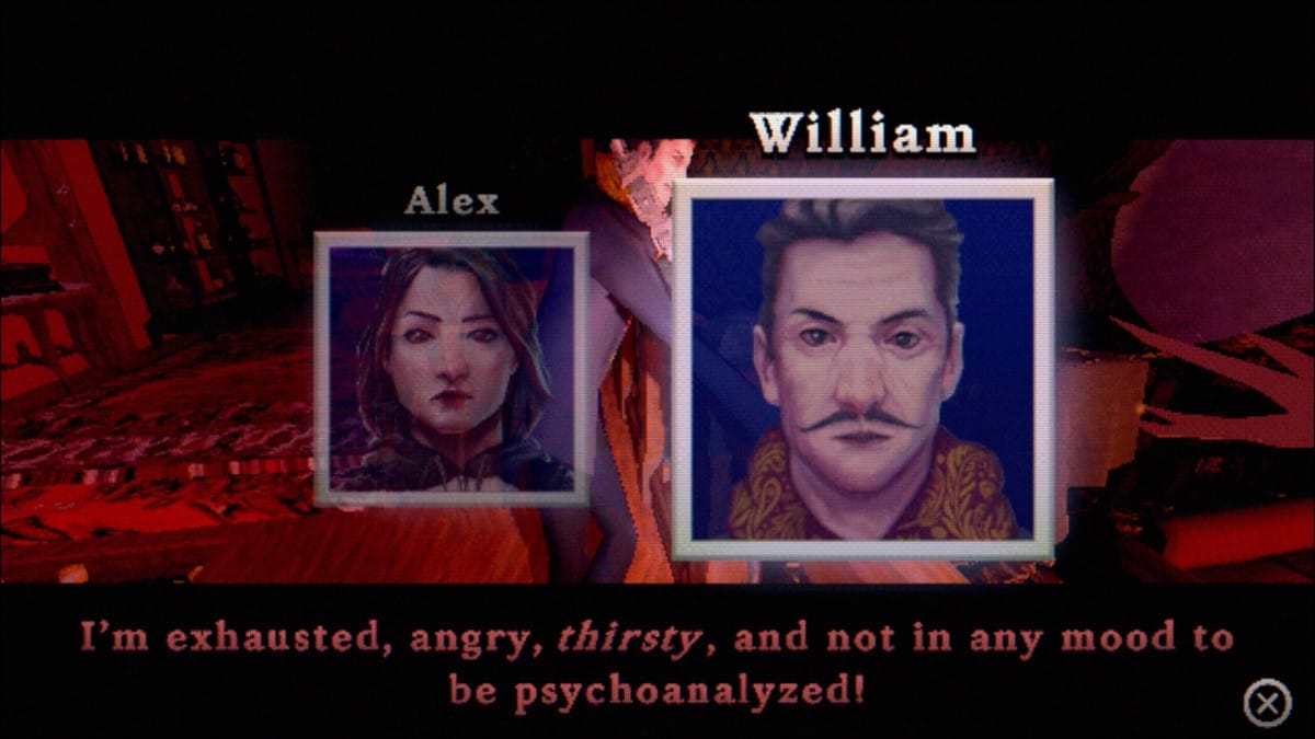 A screenshot from The Tartarus Key, showing Alex and William having a conversation