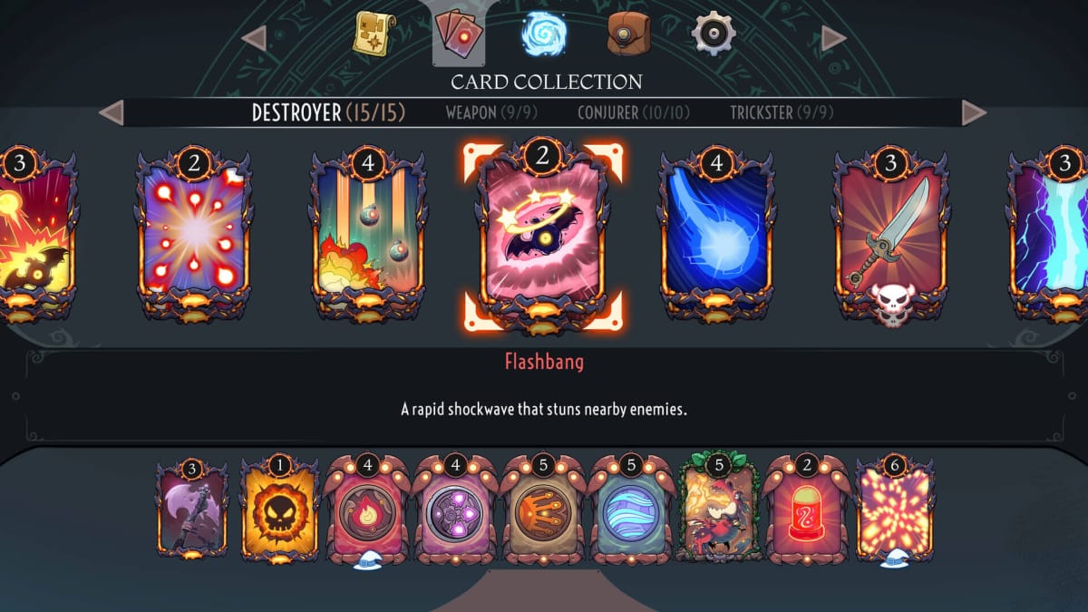A UI screenshot of The Knight Witch, showcasing the player-character's deck and the amount of cards they can choose from.