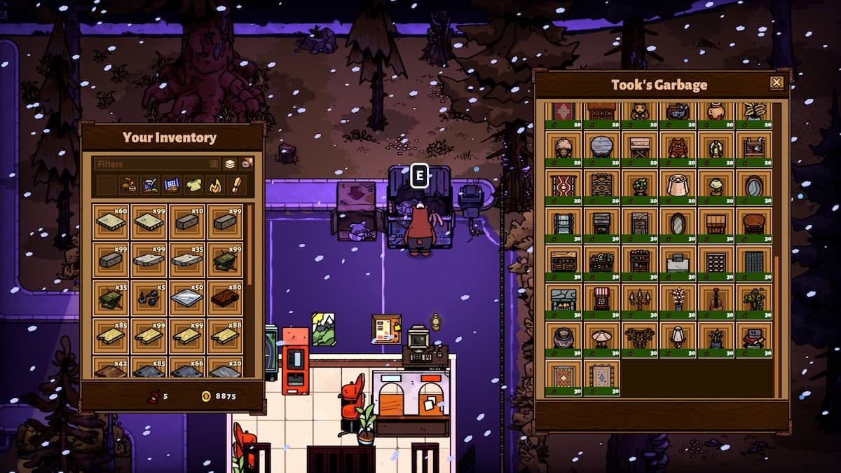 Guide to Tooks Dumpster in Bear and Breakfast screenshot of treasures and decor 