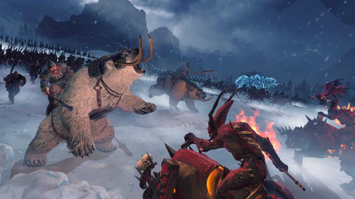 A snowy battle in Total War: Warhammer 3