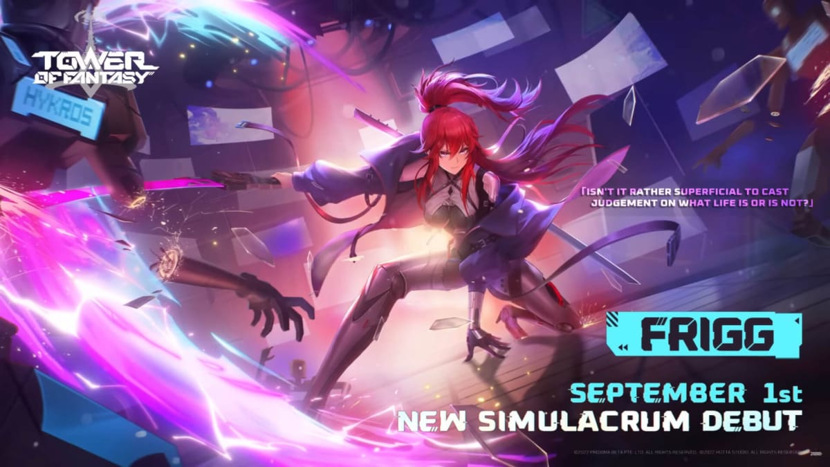 Frigg posing with her katana in a banner image advertising her as the new Tower of Fantasy character