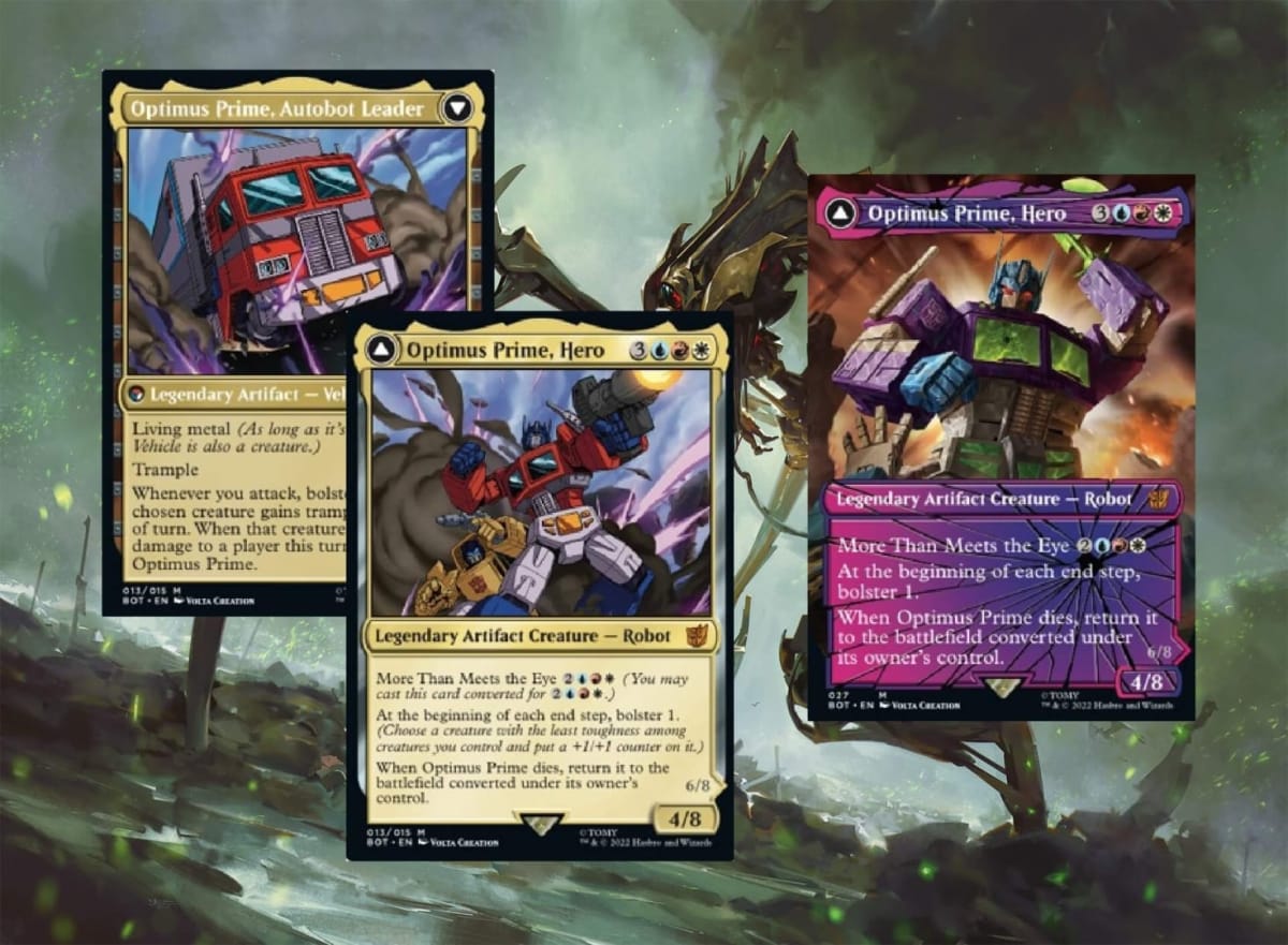 The transformers cards from The Brothers' War Magic the Gathering Set