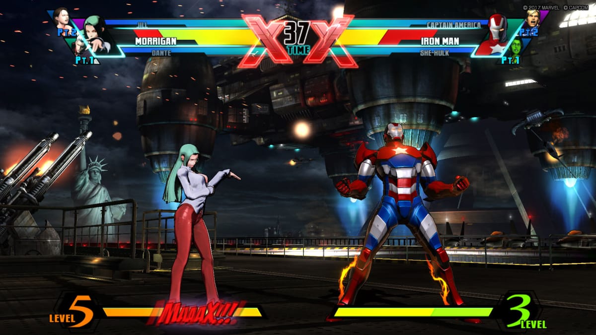 Morrigan and Iron Man fighting one another in Ultimate Marvel vs Capcom 3, which will feature at Evo 2023 as part of its new Evo Throwback event
