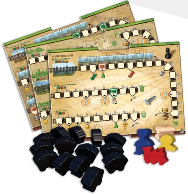 The game boards and pieces for Ultimate Railroads