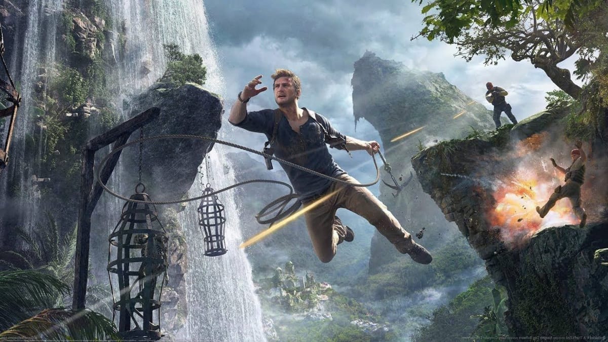 Uncharted nathan drake taking a leap of faith with his grappling hook, Uncharted Legacy of Thieves Collection PC Edition
