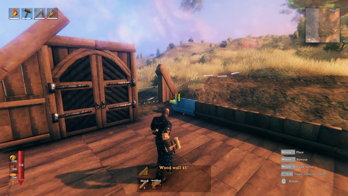 A player building their base in Valheim