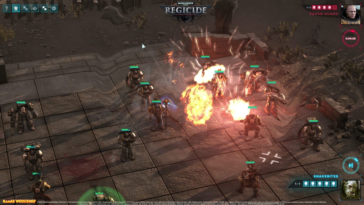 A characteristically violent gameplay shot of chess being played in Warhammer 40,000: Regicide